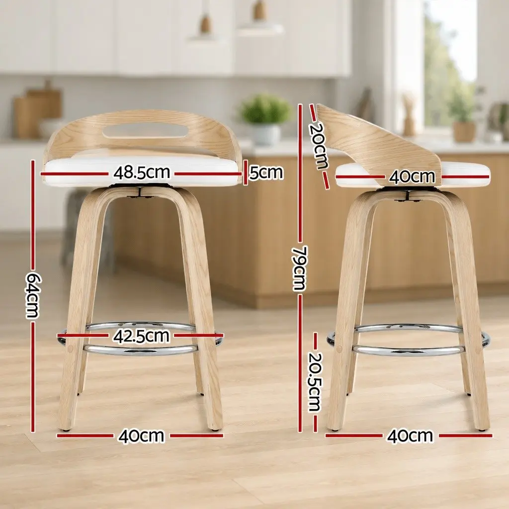 Bar Stools Swivel Dining Chairs Low Back Counter Seat PU Cushion White 2 Piece