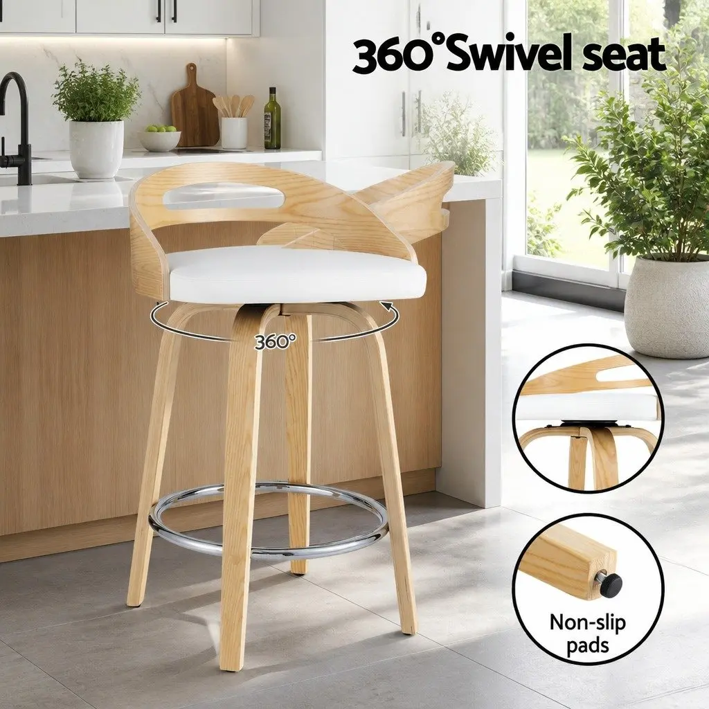 Bar Stools Swivel Dining Chairs Low Back Counter Seat PU Cushion White 2 Piece