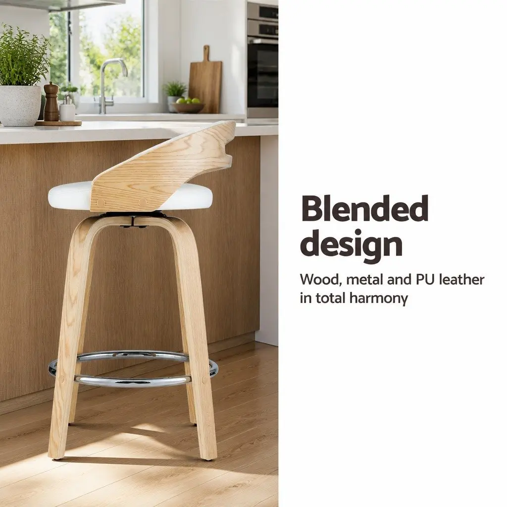 Bar Stools Swivel Dining Chairs Low Back Counter Seat PU Cushion White 2 Piece