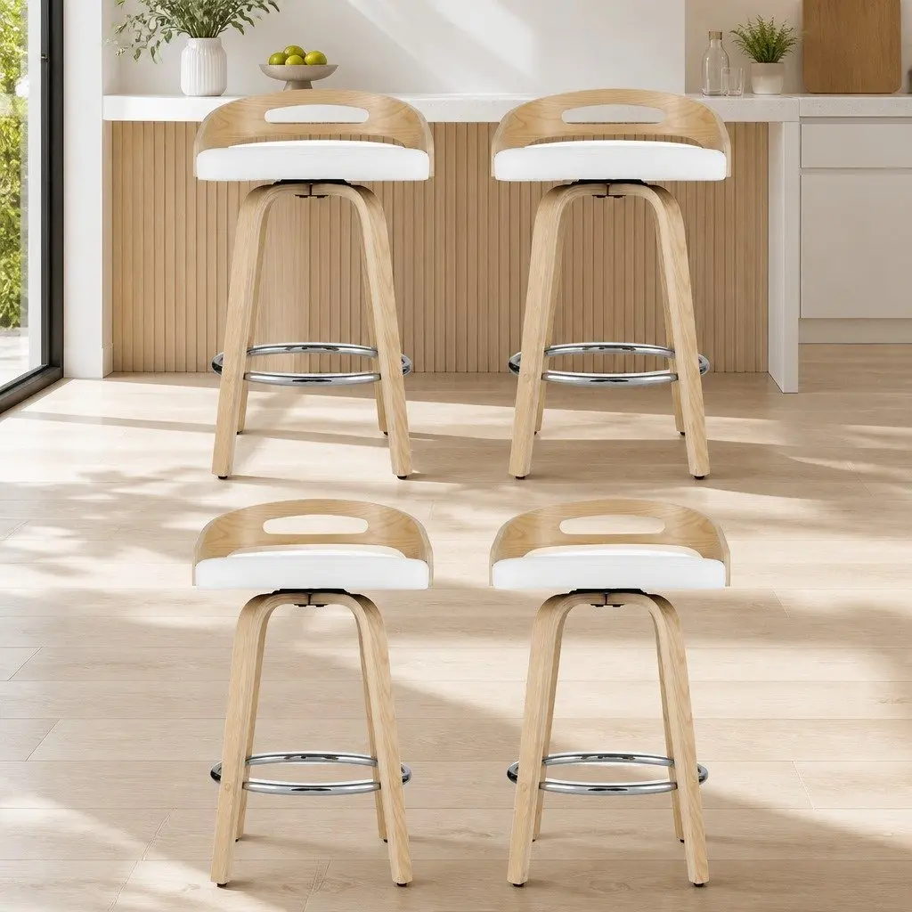 Bar Stools Swivel Low Back Counter Seat 4 Piece PU Cushion White