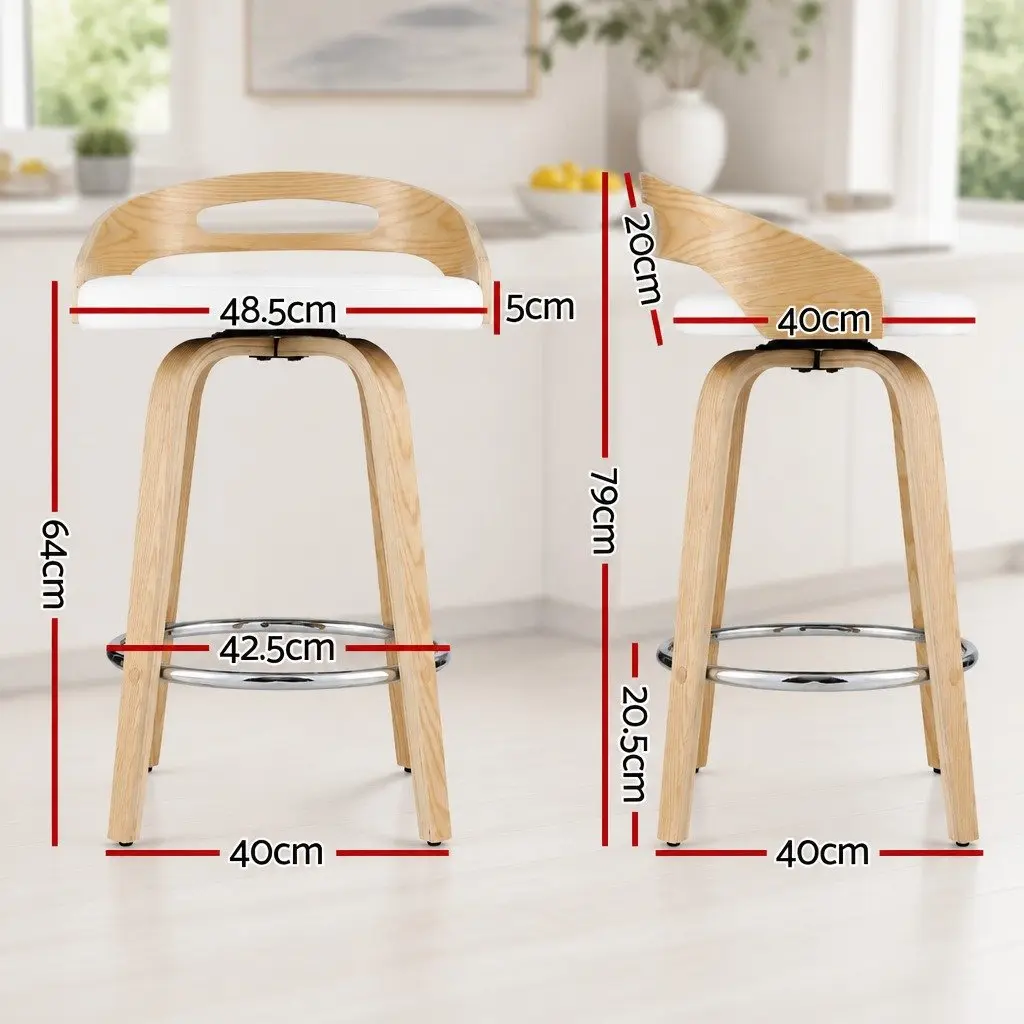 Bar Stools Swivel Low Back Counter Seat 4 Piece PU Cushion White