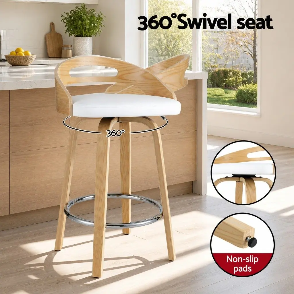 Bar Stools Swivel Low Back Counter Seat 4 Piece PU Cushion White