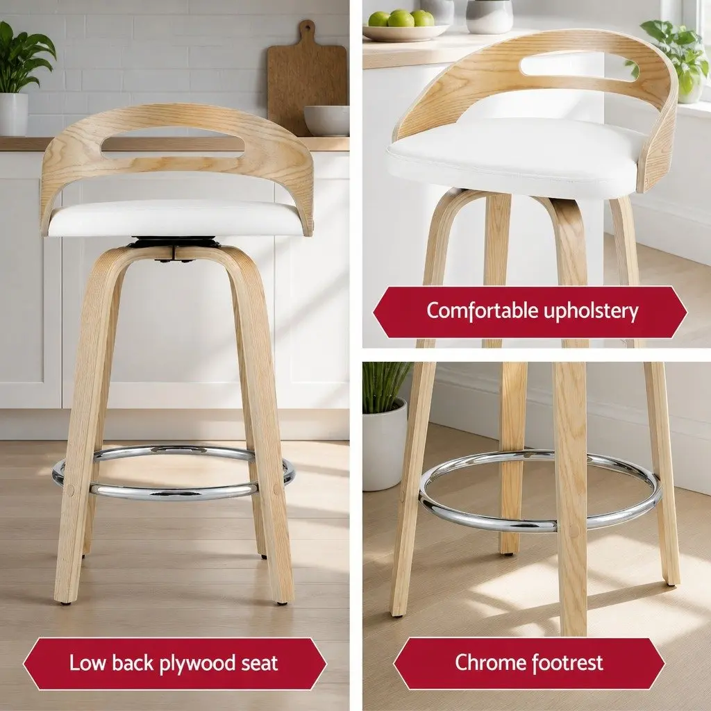 Bar Stools Swivel Low Back Counter Seat 4 Piece PU Cushion White