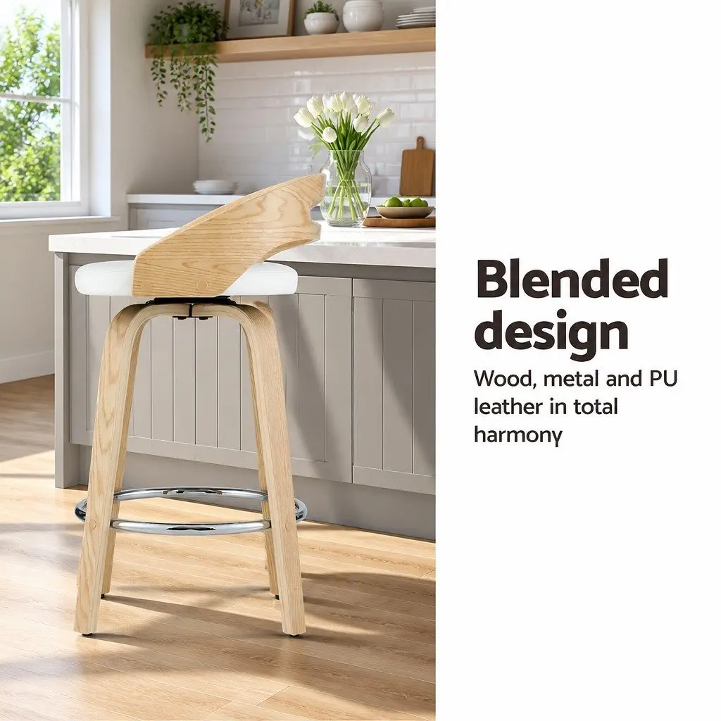 Bar Stools Swivel Low Back Counter Seat 4 Piece PU Cushion White
