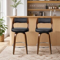 Comfortable Swivel Bar Stools with Backrest and Chrome Footrest