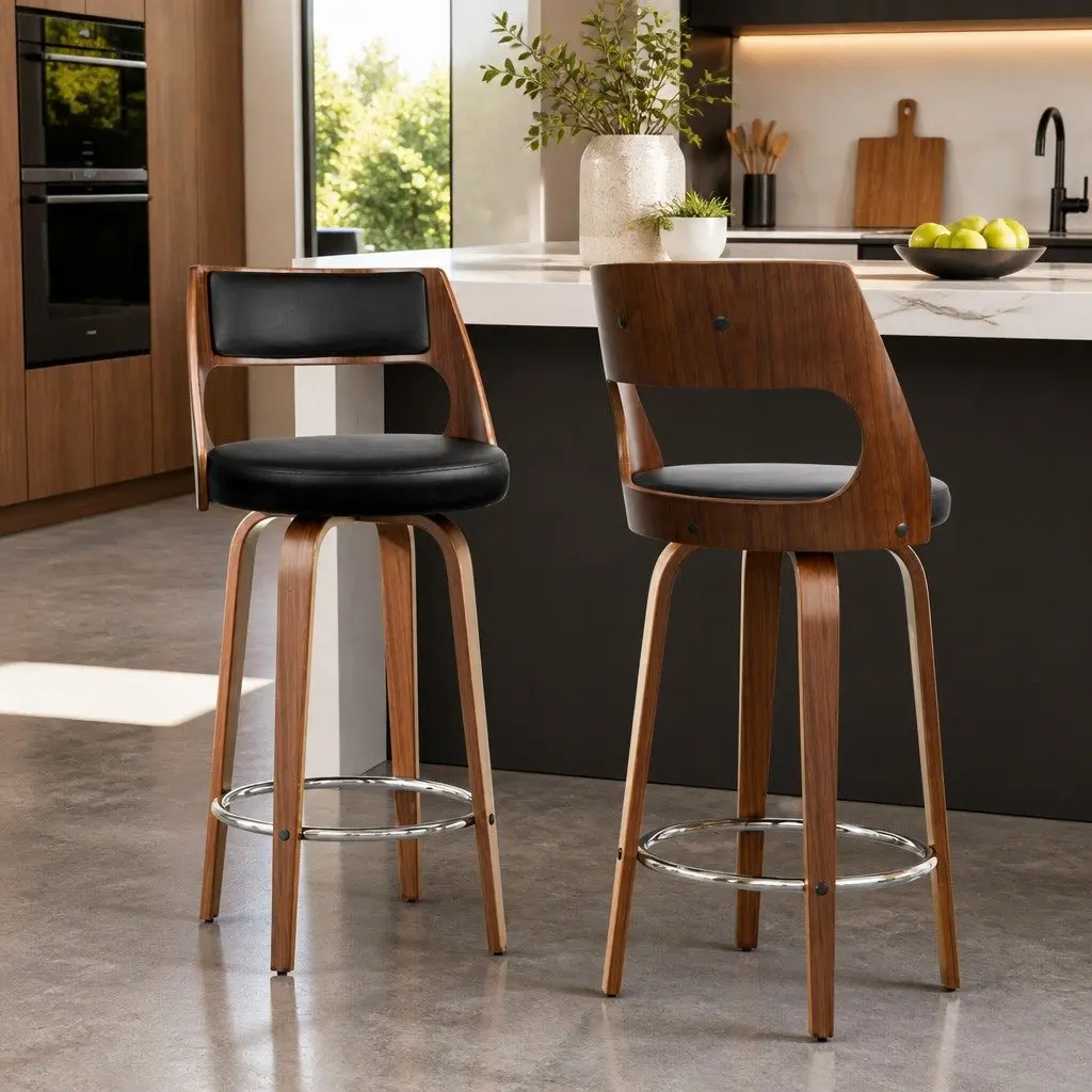 Swivel Bar Stools with Padded Backrest