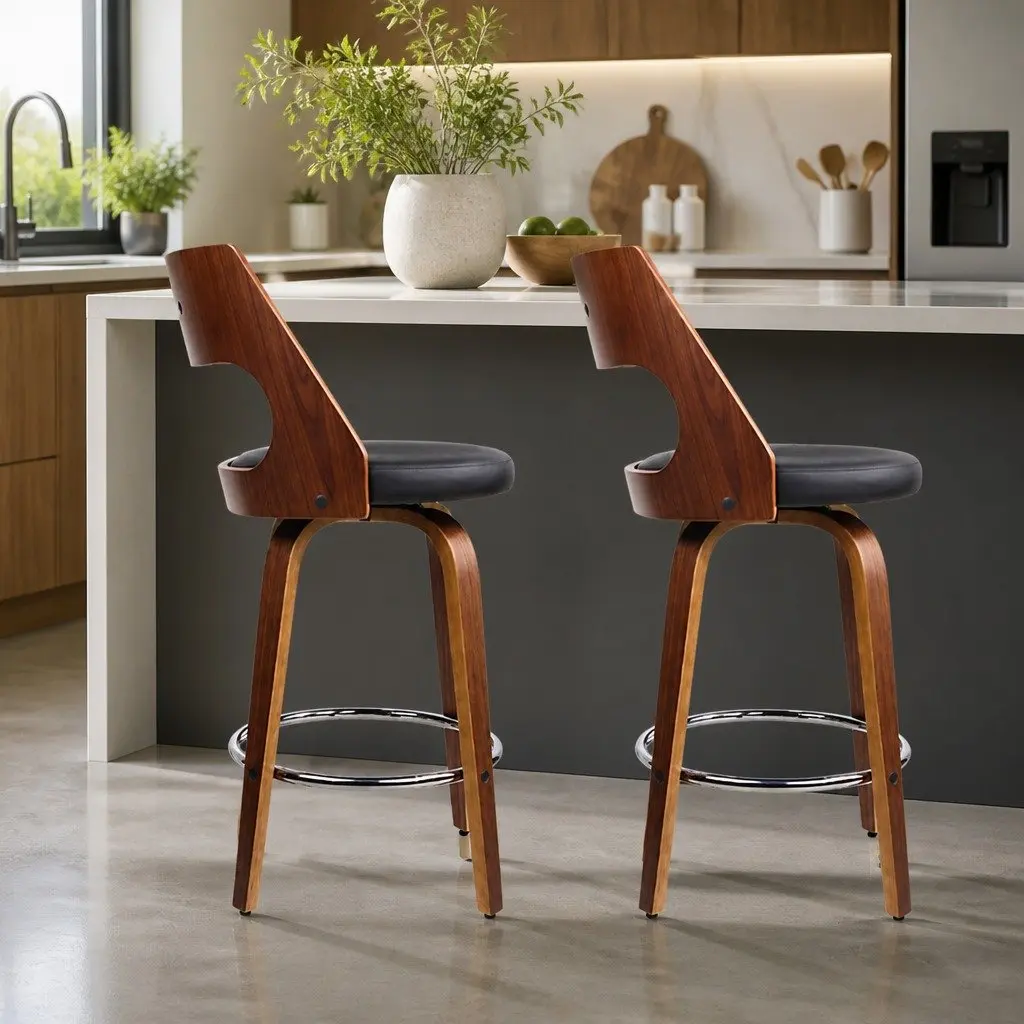 Swivel Bar Stools with Padded Backrest