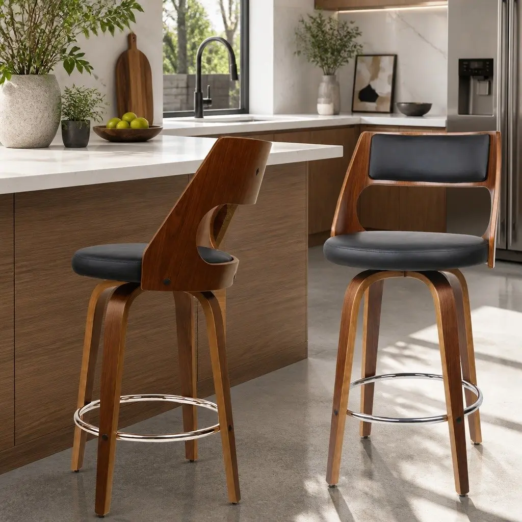 Swivel Bar Stools with Padded Backrest