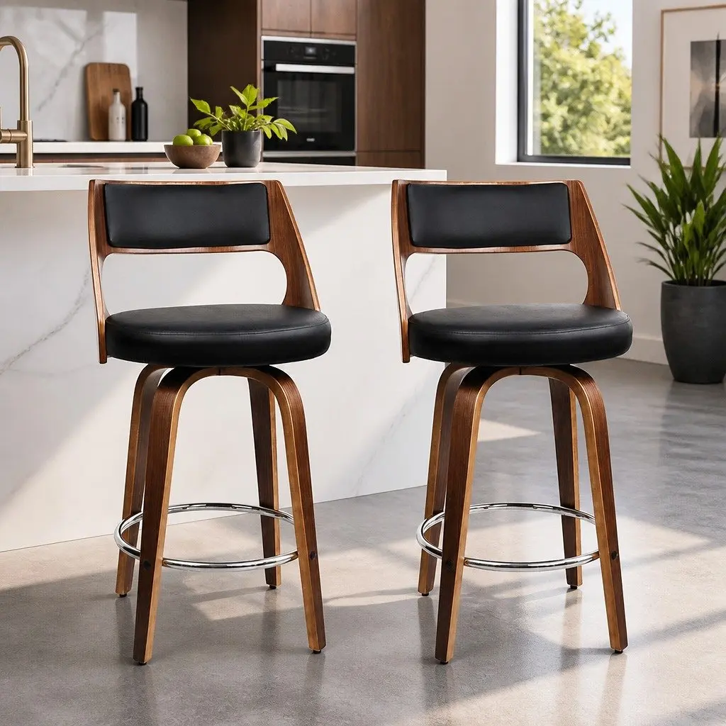 Swivel Bar Stools with Padded Backrest