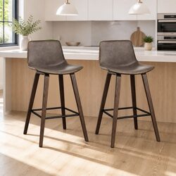 Set of 2 Wooden Bar Stools with Metal Footrest