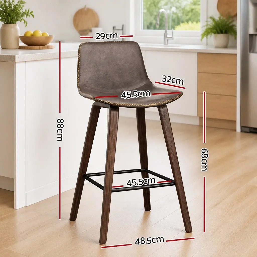 Bar Stools Wooden Backrest Brown Walnut 2 Piece Metal Footrest