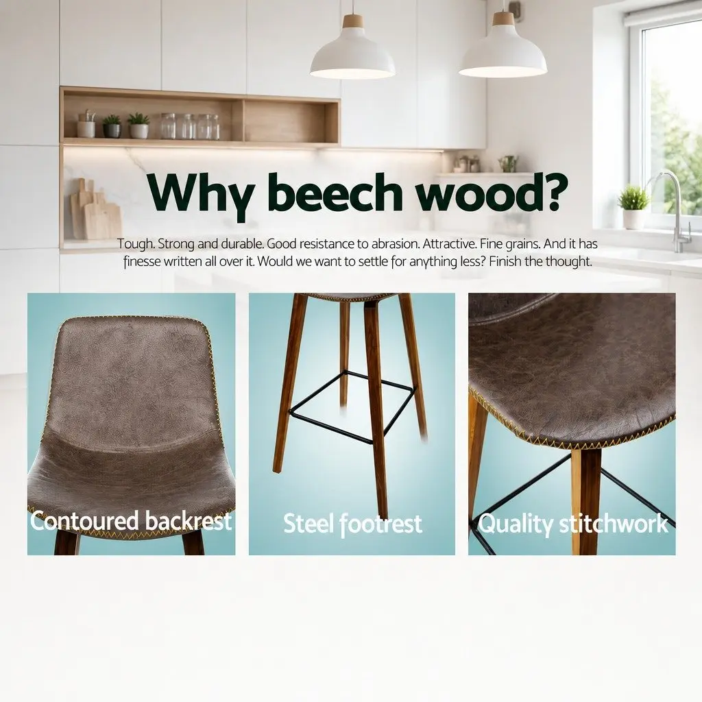 Bar Stools Wooden Backrest Brown Walnut 2 Piece Metal Footrest