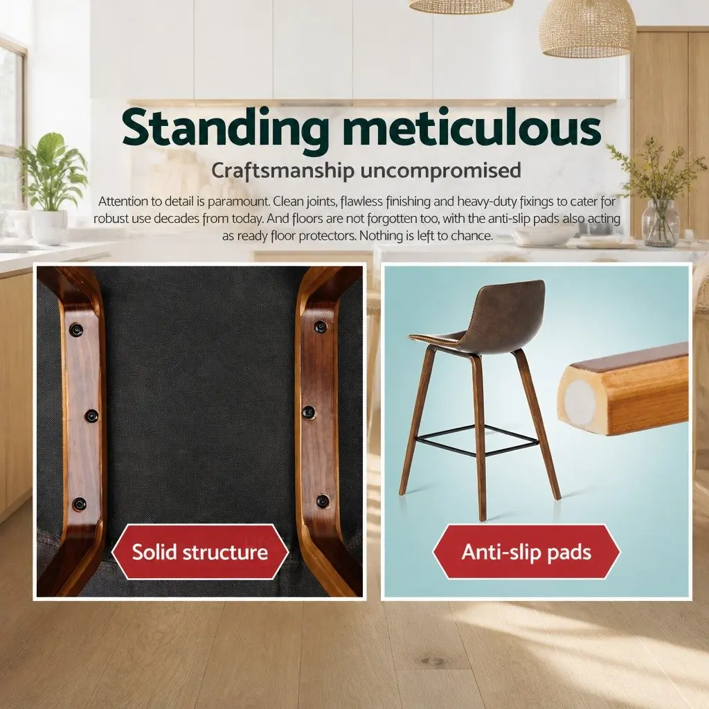 Bar Stools Wooden Backrest Brown Walnut 2 Piece Metal Footrest