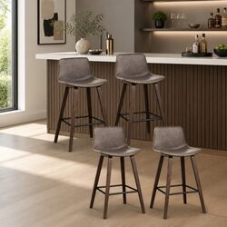 Set of 4 Comfortable Wooden Bar Stools with Backrest
