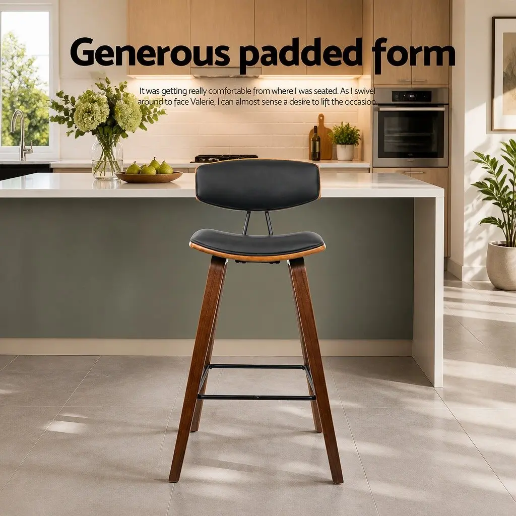 Set of 2 Black Bar Stools with Padded Leather Backrest