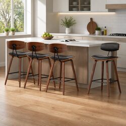 Set of 4 Black Bar Stools with Padded Seats