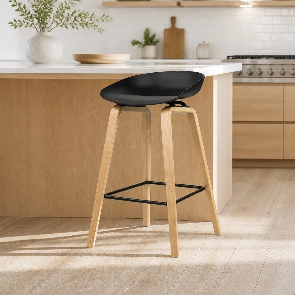 Set of 4 Black Wooden Bar Stools for Kitchen Dining