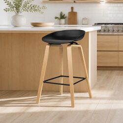 Set of 4 Black Wooden Bar Stools for Kitchen Dining