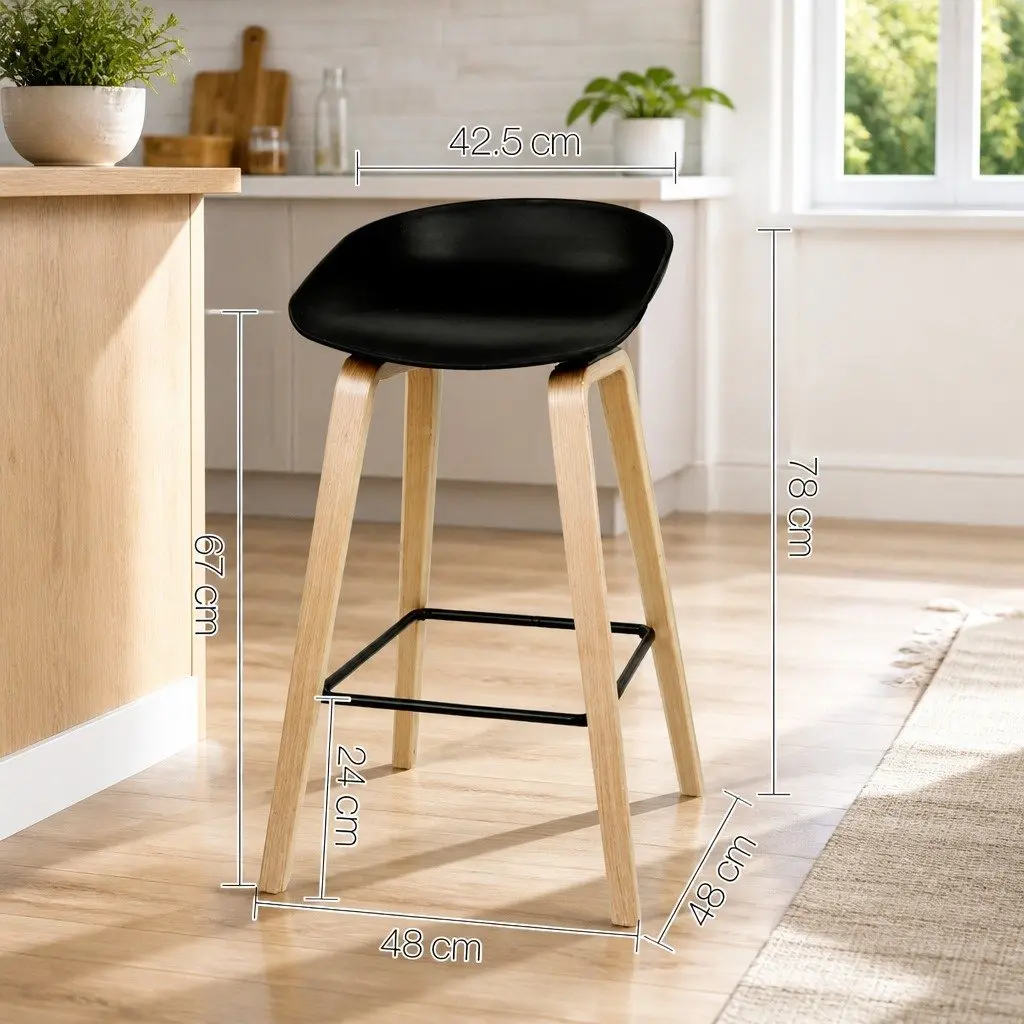 Set of 4 Black Wooden Bar Stools for Kitchen Dining