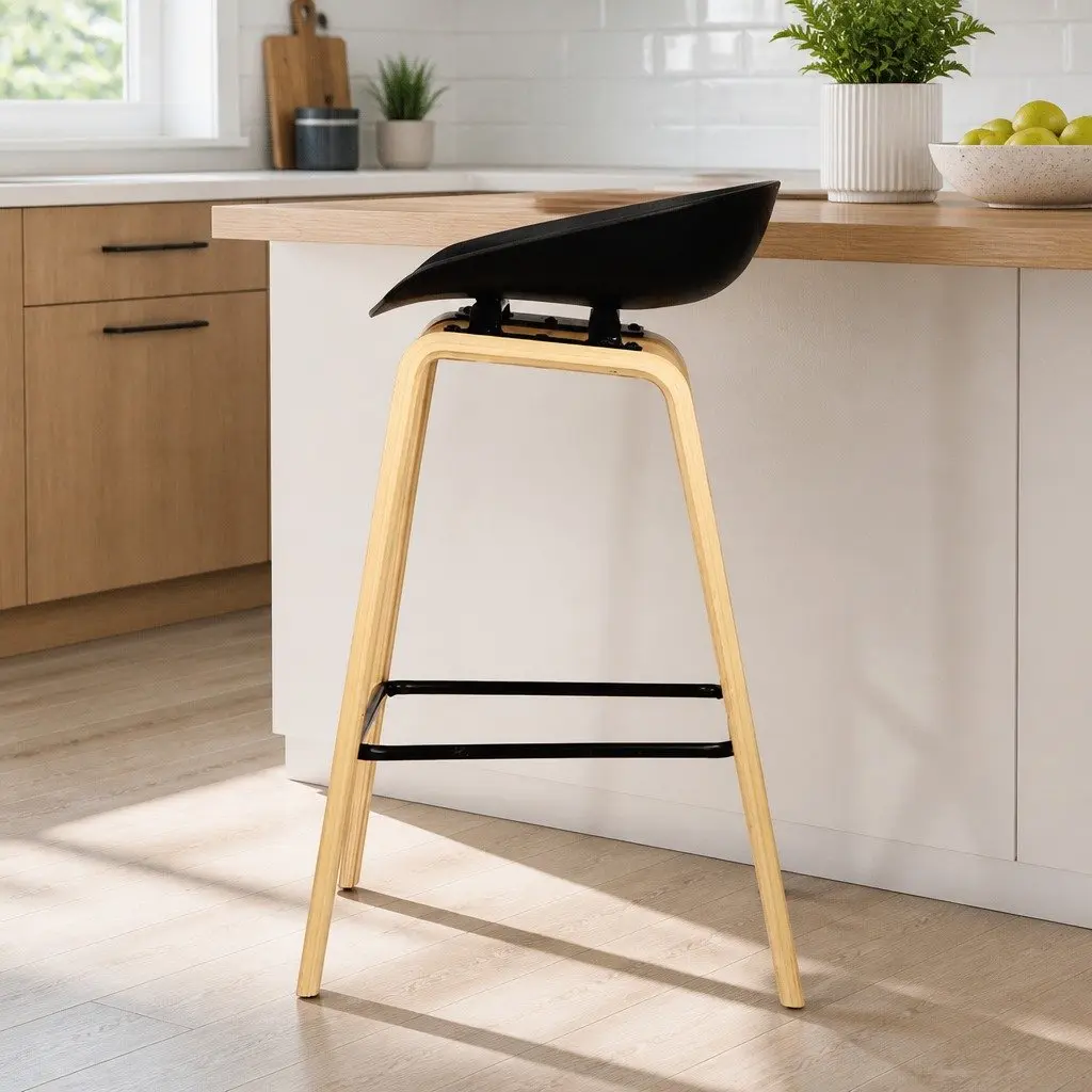 Set of 4 Black Wooden Bar Stools for Kitchen Dining