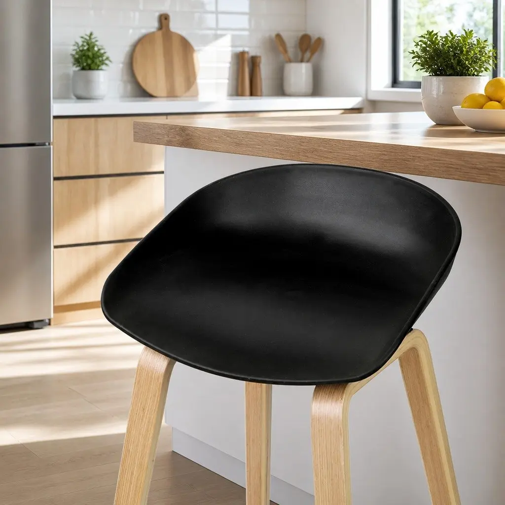 Set of 4 Black Wooden Bar Stools for Kitchen Dining