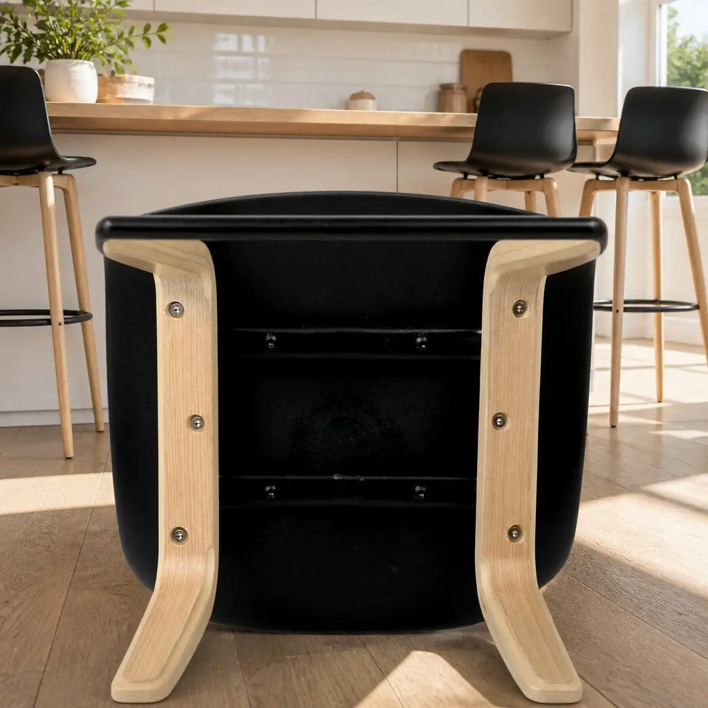 Set of 4 Black Wooden Bar Stools for Kitchen Dining