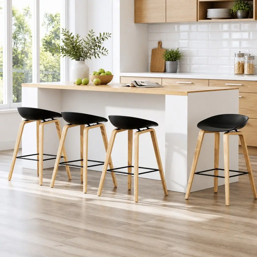 Set of 4 Black Wooden Bar Stools for Kitchen Dining