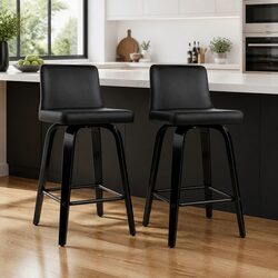 Set of 2 Black Padded Swivel Bar Stools