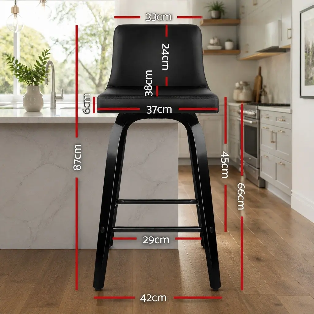 Set of 2 Black Padded Swivel Bar Stools