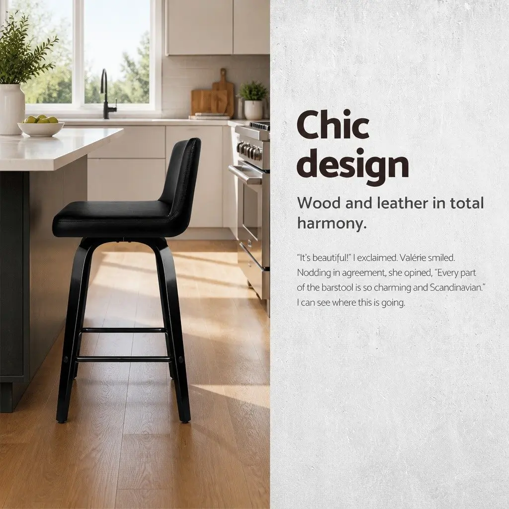 Set of 2 Black Padded Swivel Bar Stools
