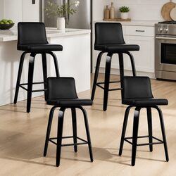Set of 4 Comfortable Swivel Bar Stools in Black