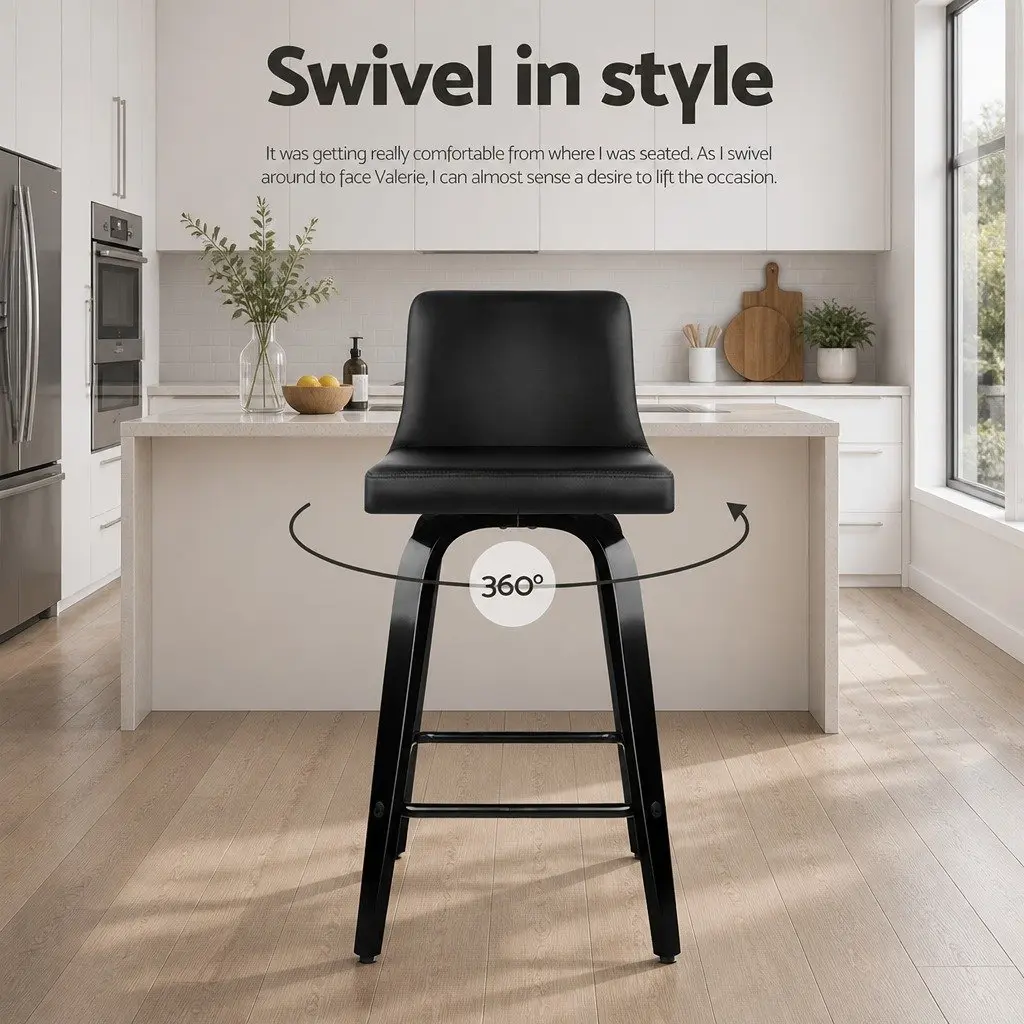 Bar Stools Set of 4 Swivel Kitchen Dining Chairs with Backrest Black