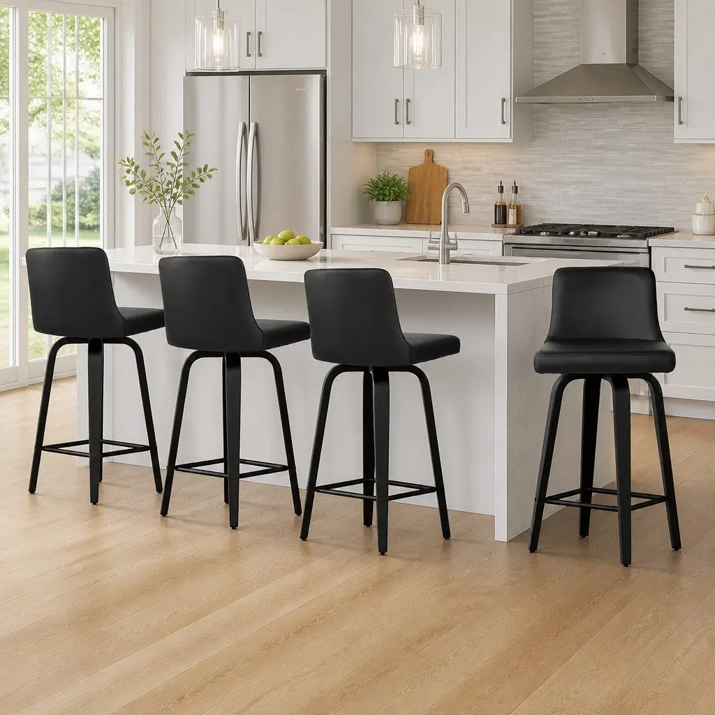 Bar Stools Set of 4 Swivel Kitchen Dining Chairs with Backrest Black