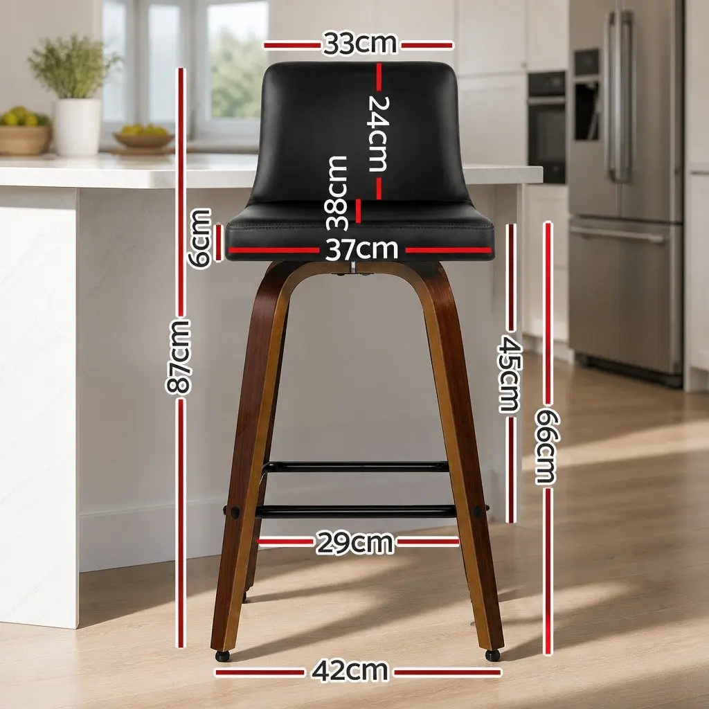 Swivel Bar Stools with Padded Backrest, Black & Wood, Set of 2