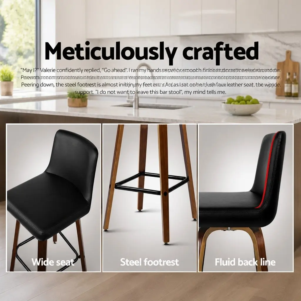 Swivel Bar Stools with Padded Backrest, Black & Wood, Set of 2
