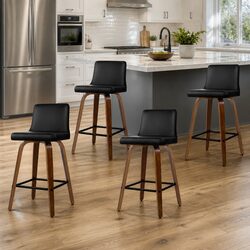 Set of 4 Swivel Bar Stools with Padded Backrests