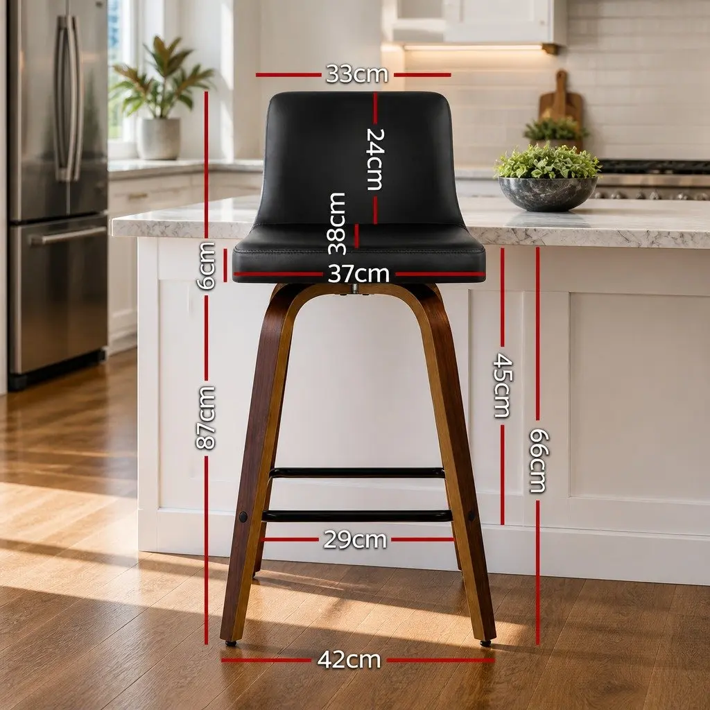 Bar Stools Swivel Padded Black Wooden Backrest 4 Piece PU Leather Kitchen Counter Seating