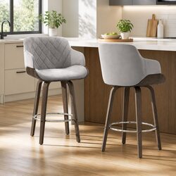 Set of 2 Velvet Swivel Bar Stools with Backrest