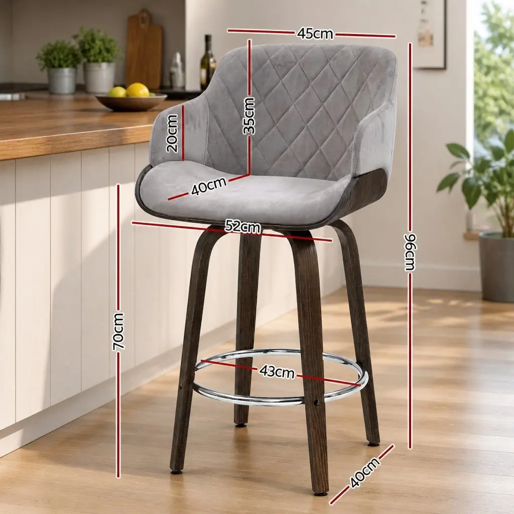 Set of 2 Velvet Swivel Bar Stools with Backrest