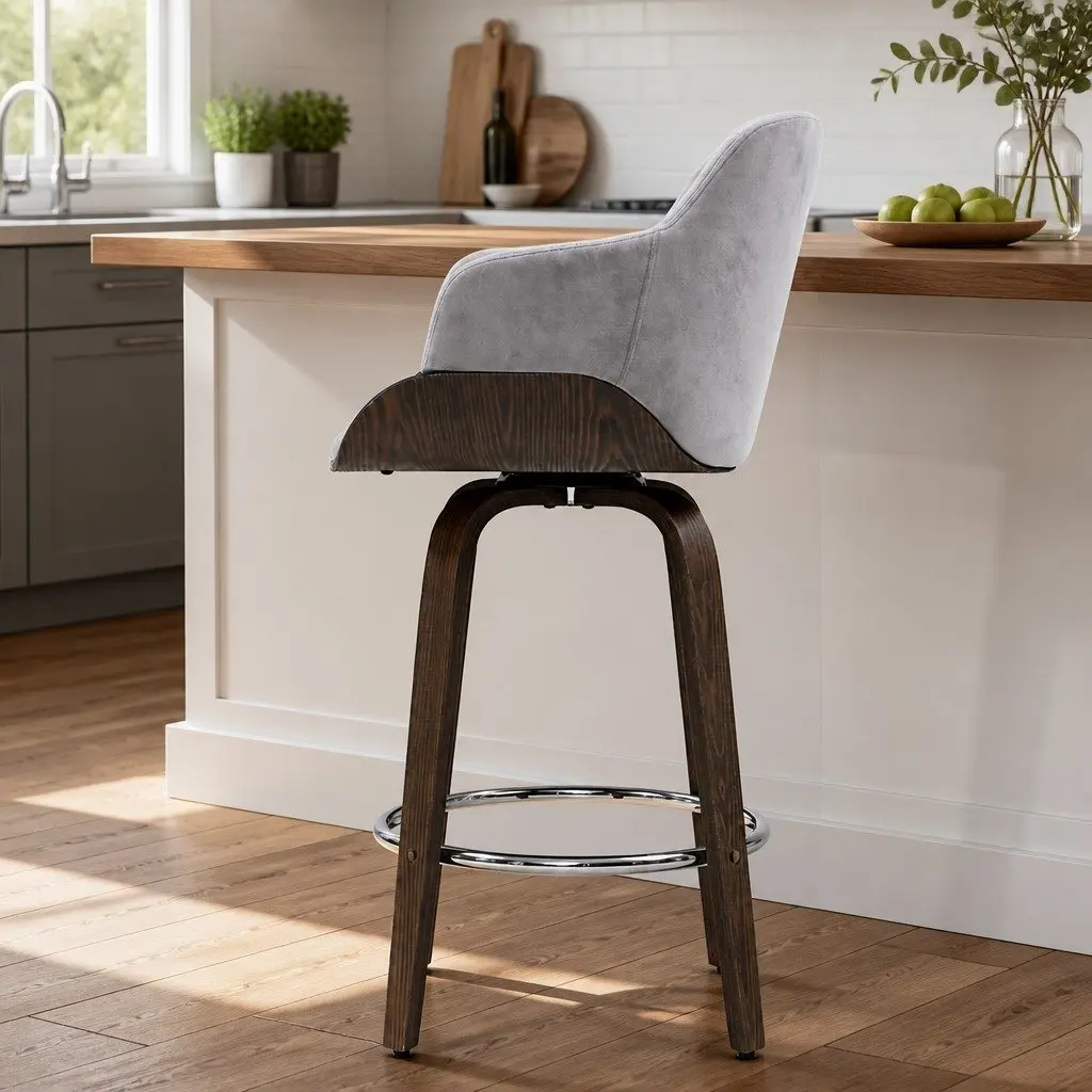 Set of 2 Velvet Swivel Bar Stools with Backrest