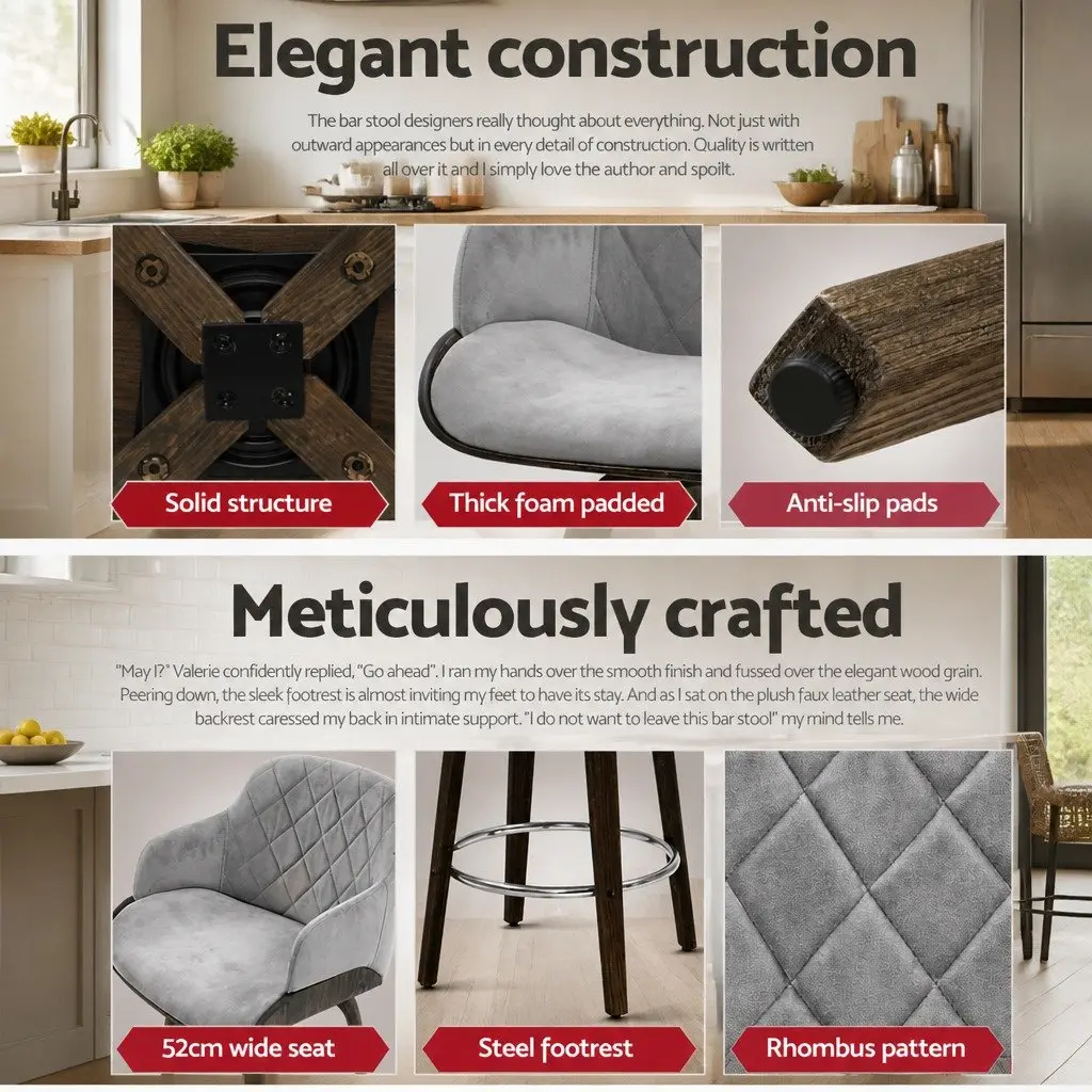Set of 2 Velvet Swivel Bar Stools with Backrest