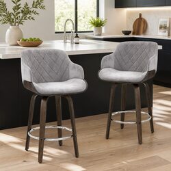 Set of 4 Velvet Grey Swivel Bar Stools