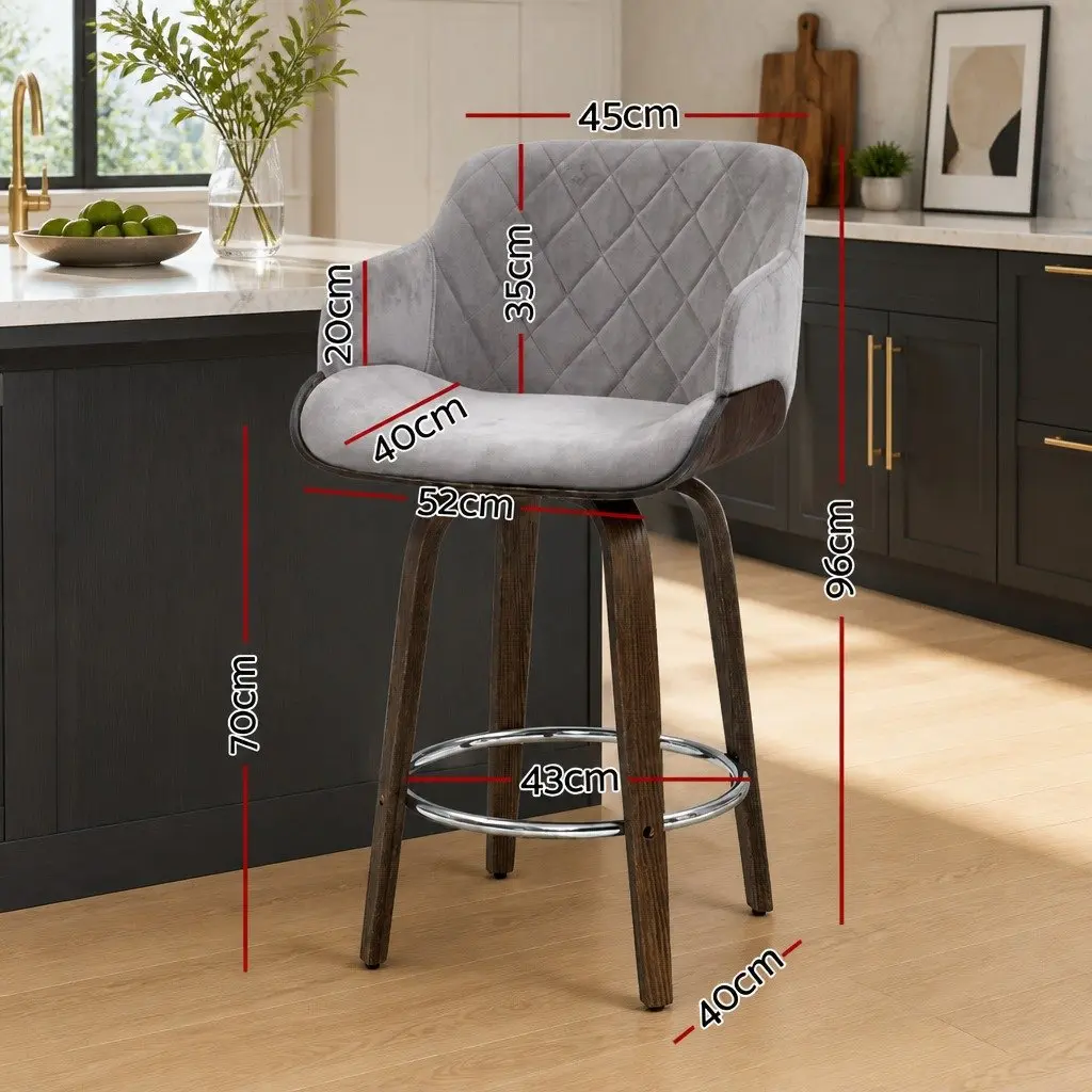 Set of 4 Velvet Grey Swivel Bar Stools