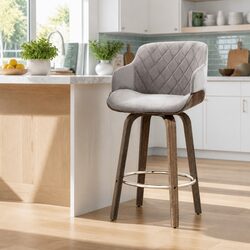Velvet Upholstered Bar Stool with Swivel Design