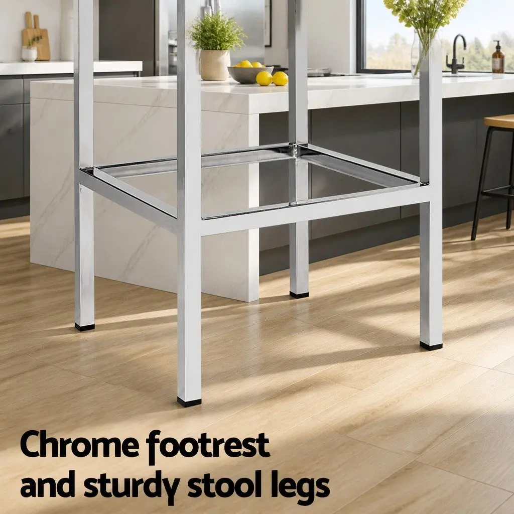 Bar Stools White PU Leather Padded Set of 4 Chrome Legs