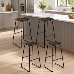 Set of 4 Elegant Black Bar Stools with Padded Seats