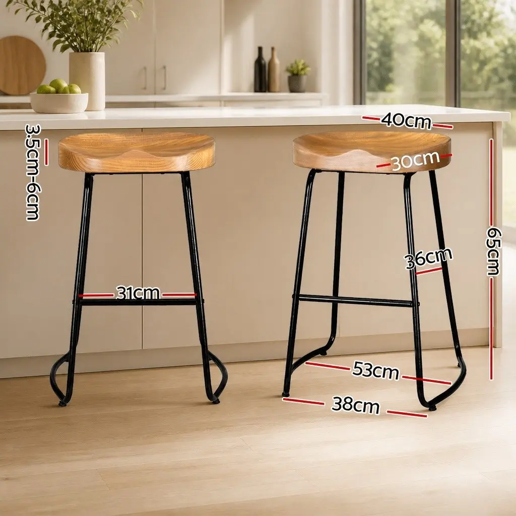 Bar Stools Tractor Seat 65cm Wooden Industrial Retro Design Curved Seat Set of 2