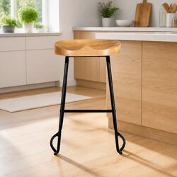 Set of 4 Wooden Tractor Seat Bar Stools 65cm