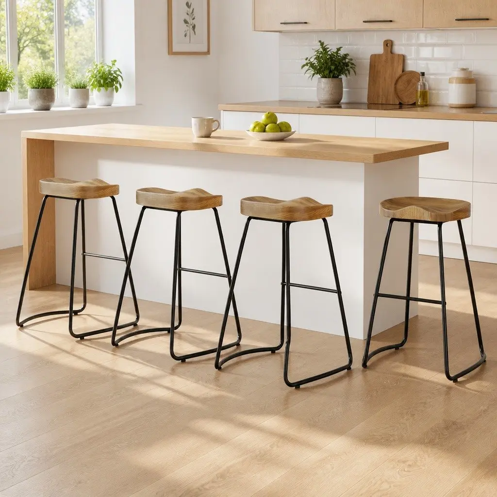 Bar Stools Retro Industrial 65cm Wooden Tractor Seat Set of 4