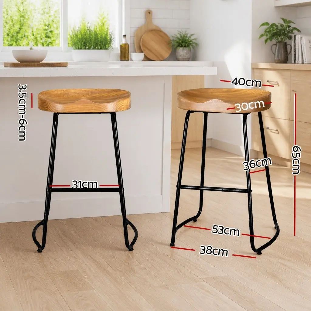Bar Stools Retro Industrial 65cm Wooden Tractor Seat Set of 4